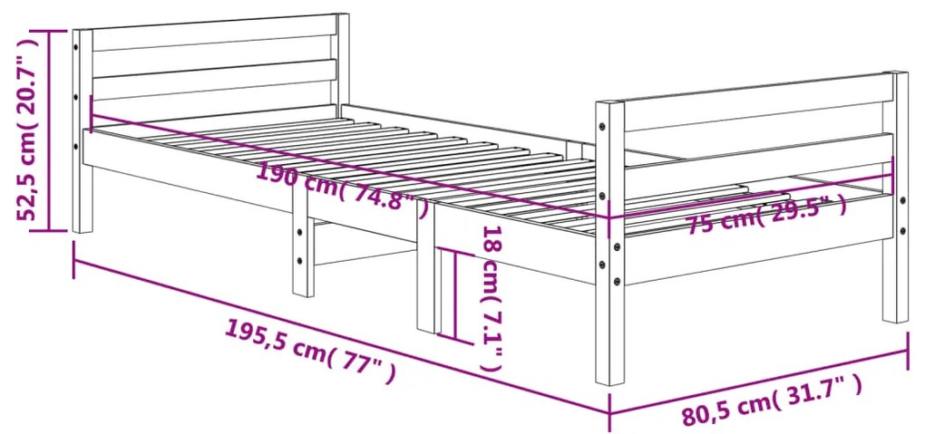 Giroletto Marrone Cera 75x190 cm in Legno Massello di Pino