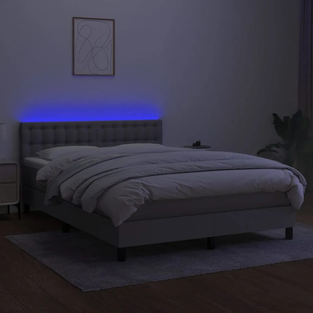 Letto a molle materasso e led grigio chiaro 140x200 cm tessuto