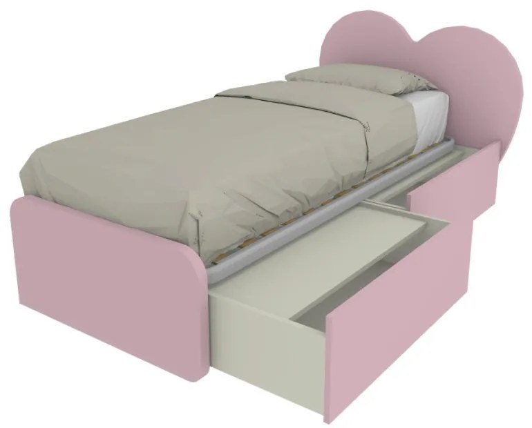 CUPIDOC - Letto cameretta a cuore singolo 80x190 con cassettoni estraibili e testata personalizzabile.Rete inclusa