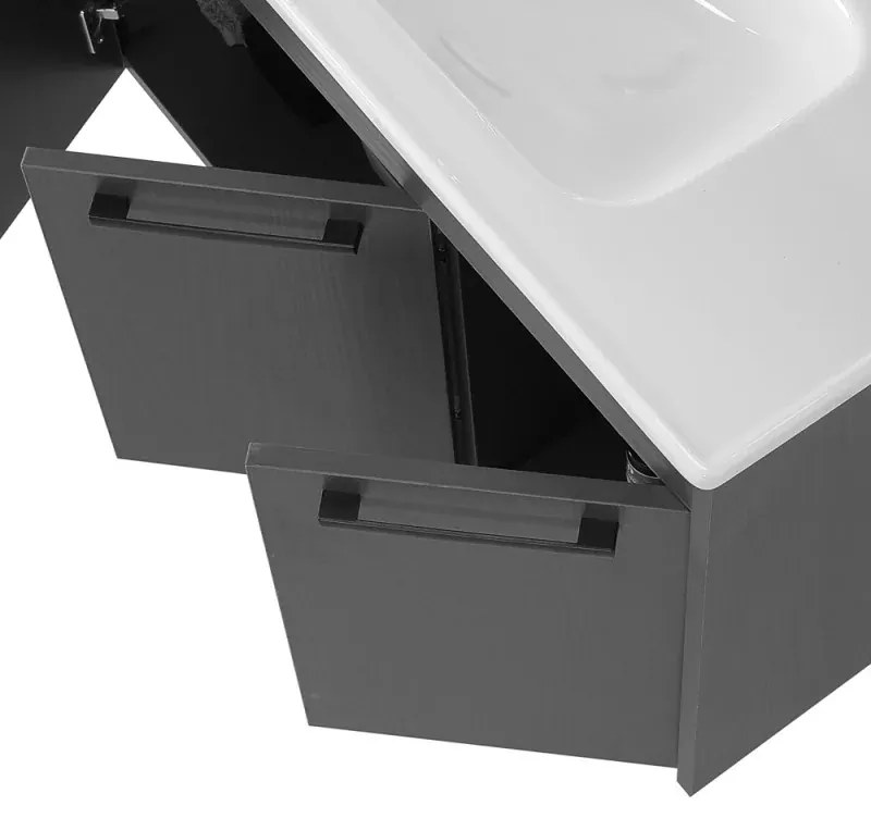 Mobile bagno sospeso 80 cm grigio effetto legno con armadietto a specchio Sofia