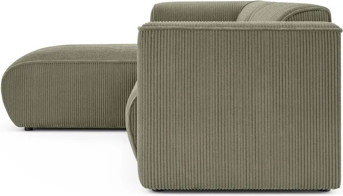 Divano angolare verde (con penisola a sinistra/con chaise lounge) con rivestimento in velluto a coste Merid – Ropez