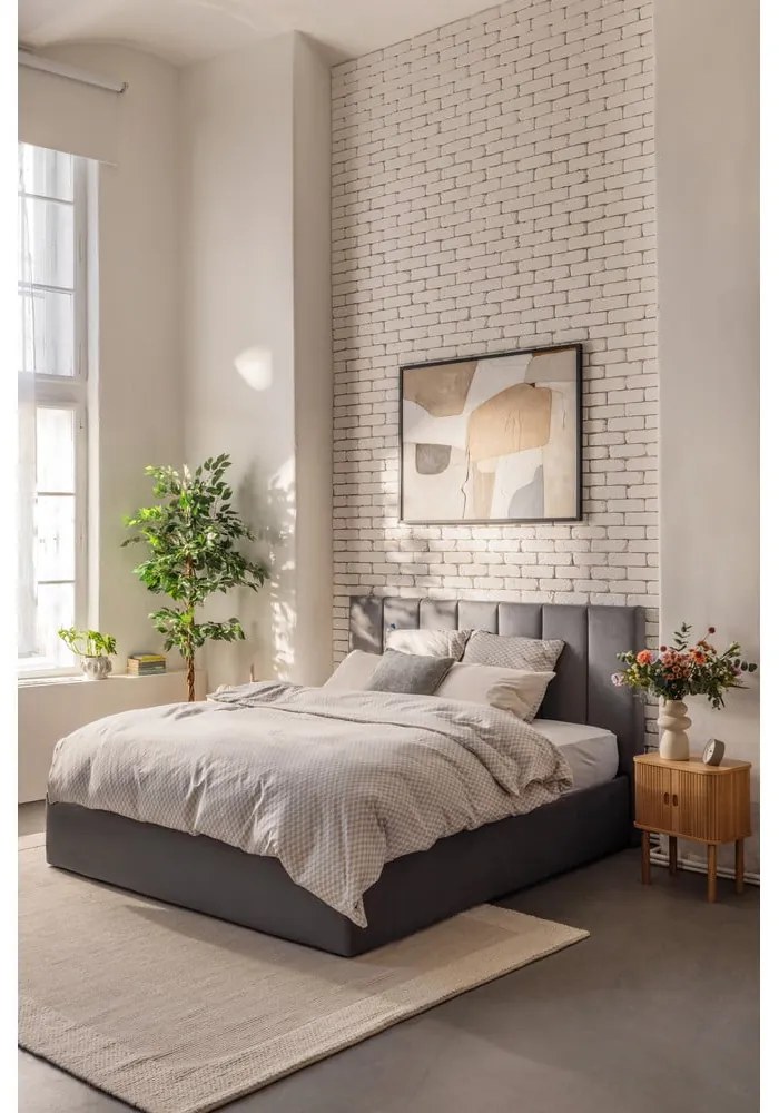 Letto matrimoniale imbottito grigio con contenitore e rete inclusi 160x200 cm Thessa Bold Line – Bonami Selection