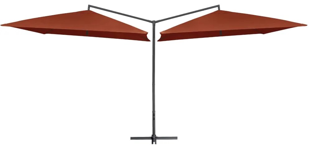 Ombrellone Doppio Palo İn Acciaio 250x250 Cm Terracotta /