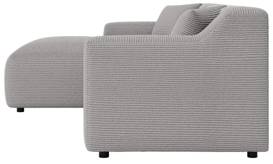 Divano angolare grigio chiaro (con penisola a sinistra e chaise lounge) rivestito in velluto a coste Martin – Ropez