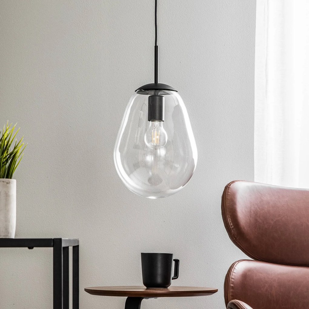 Nowodvorski Lighting Lampada a sospensione Pear S con paralume in vetro, nero