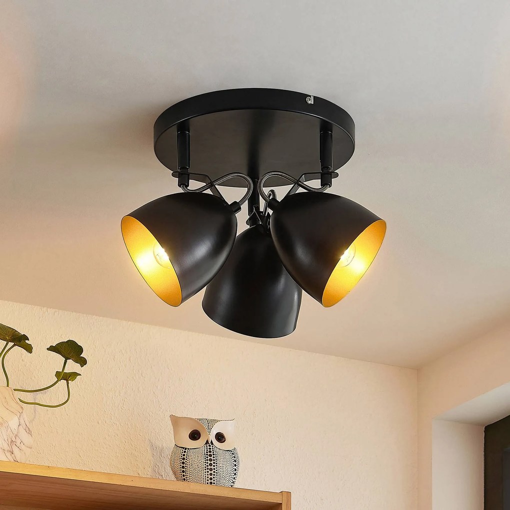 Lampadario da soffitto Lindby Fintja, nero/oro, a 3 luci.