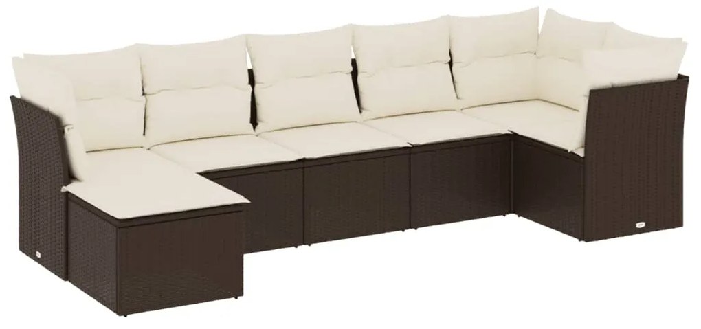 Set divani da giardino 7 pz con cuscini marrone in polyrattan