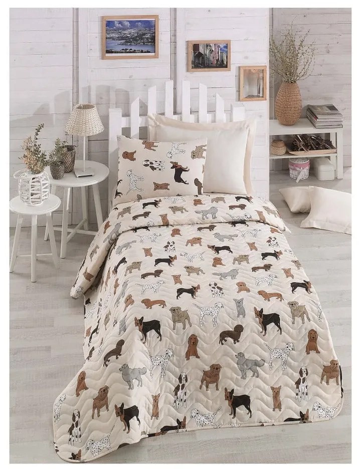 Set con copriletto e federa beige con rivestimento trapuntato 160x220 cm Havhav – Mijolnir