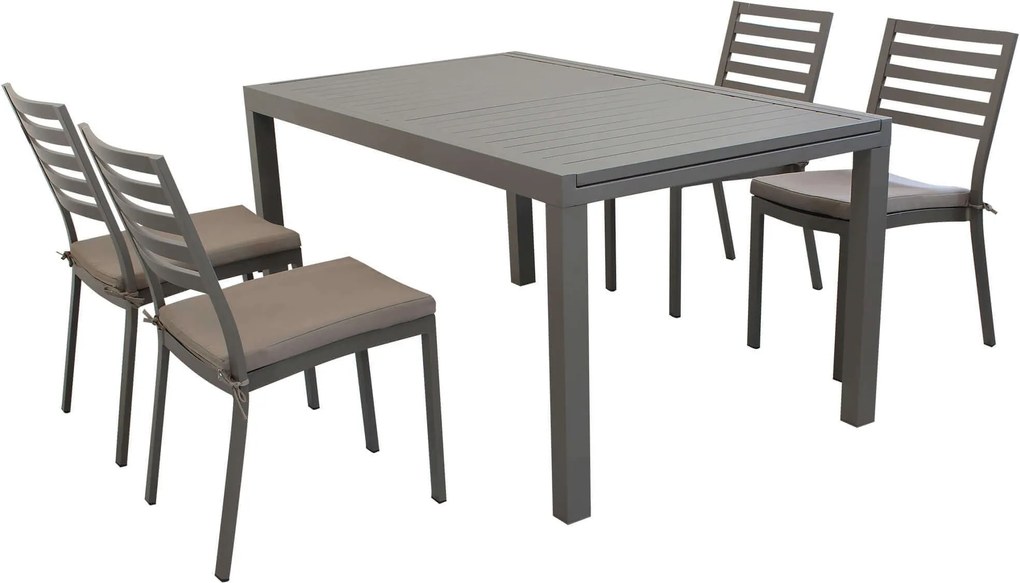 DEXTER - set tavolo in alluminio cm 160/240 x 90 x 75 h con 4 sedie Dexter