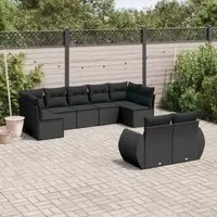 Set Divani da Giardino 9 pz con Cuscini Nero in Polyrattan 3221814