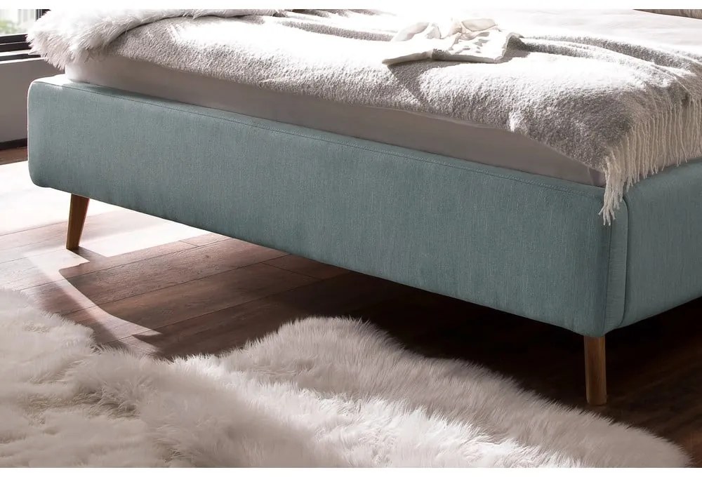 Letto matrimoniale imbottito azzurro con contenitore con rete inclusa 180x200 cm Lotte – Meise Möbel