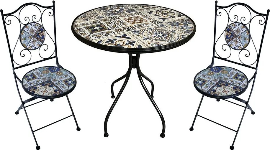 COIMBRA - set due sedie pieghevoli e tavolo rotondo con decori