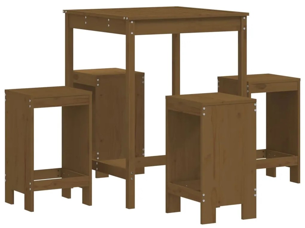 Set bar da giardino 5 pz miele in legno massello di pino