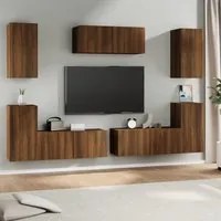 Set Mobili Porta TV 7 pz Rovere Marrone in Legno Multistrato 3114309