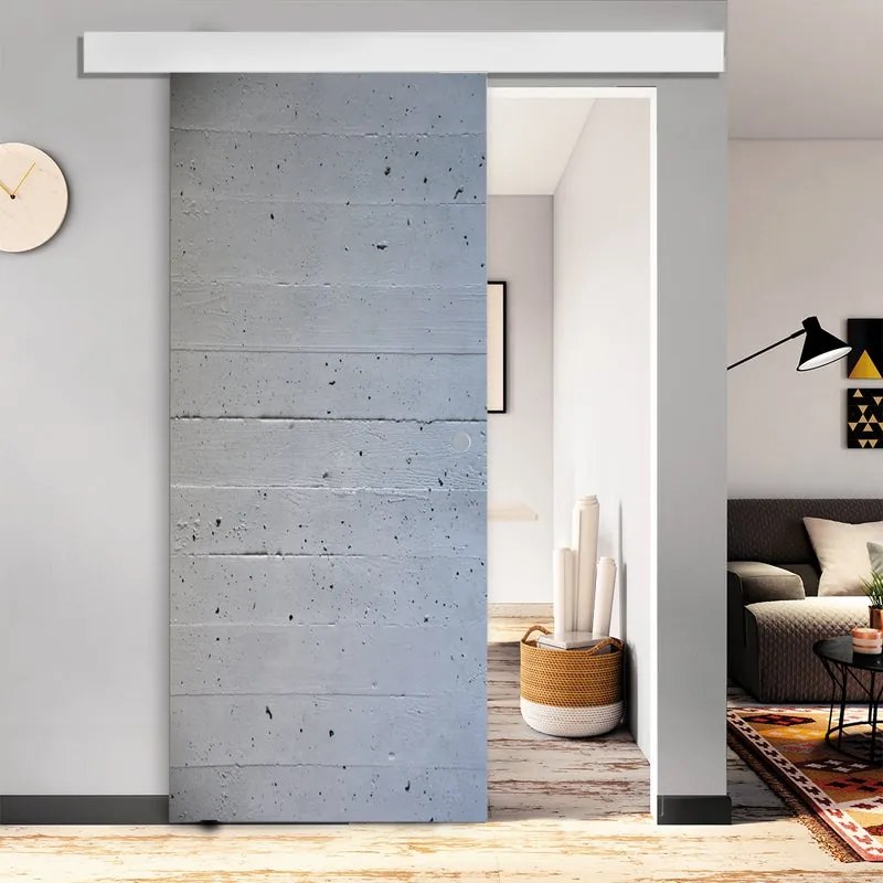 Porta scorrevole Cemento in mdf grigio, L 88 x H 215 cm, con binario Atelier bianco Sinistra