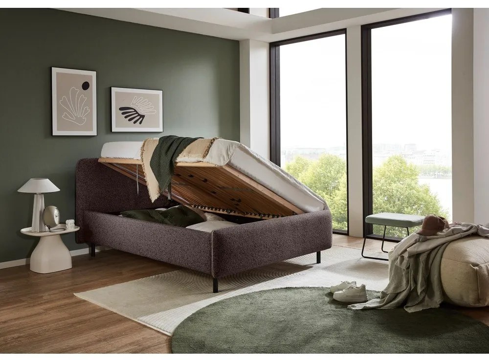 Letto matrimoniale imbottito color antracite con contenitore con rete inclusa 140x200 cm Primo – Meise Möbel