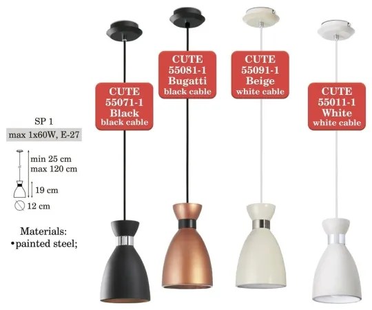 Lampadario a sospensione con filo CUTE 1xE27/60W/230V