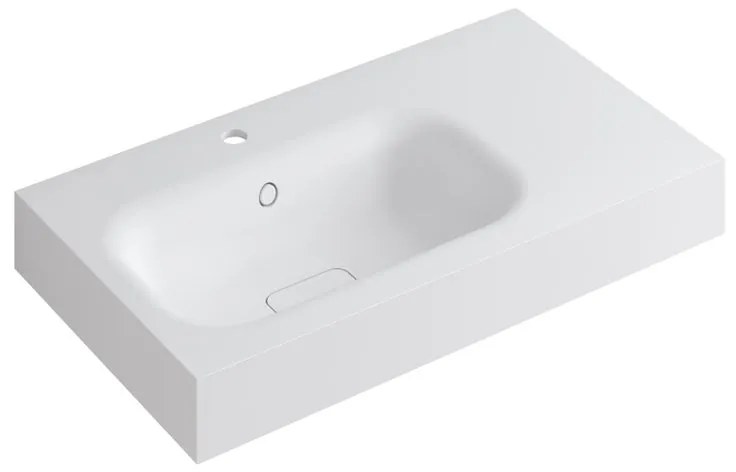 Lavabo a incasso rettangolare vasca a sinistra L 80.5 x H 15 x P 46 cm in resina bianco lucido