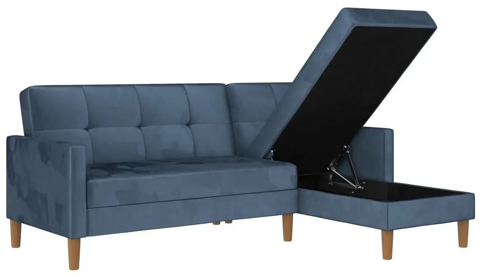 Divano letto angolare in velluto blu (angolo variabile) Lilly - Støraa