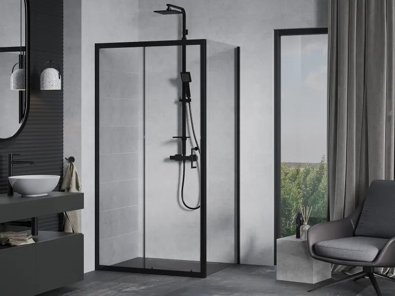 Mexen Apia cabina doccia scorrevole 100 x 80 cm, trasparente, nero - 840-100-080-70-00