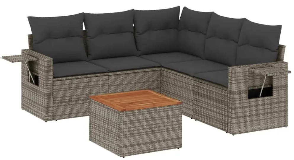 Set divano da giardino 6 pz con cuscini grigio in polyrattan