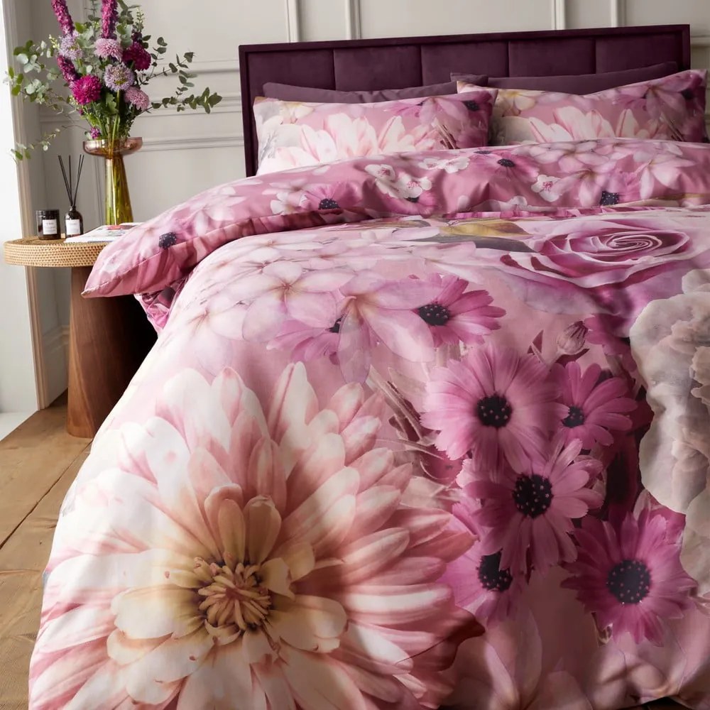 Set copripiumino e federa rosa per letto matrimoniale 200x200 cm Rosemoor Floral – RHS