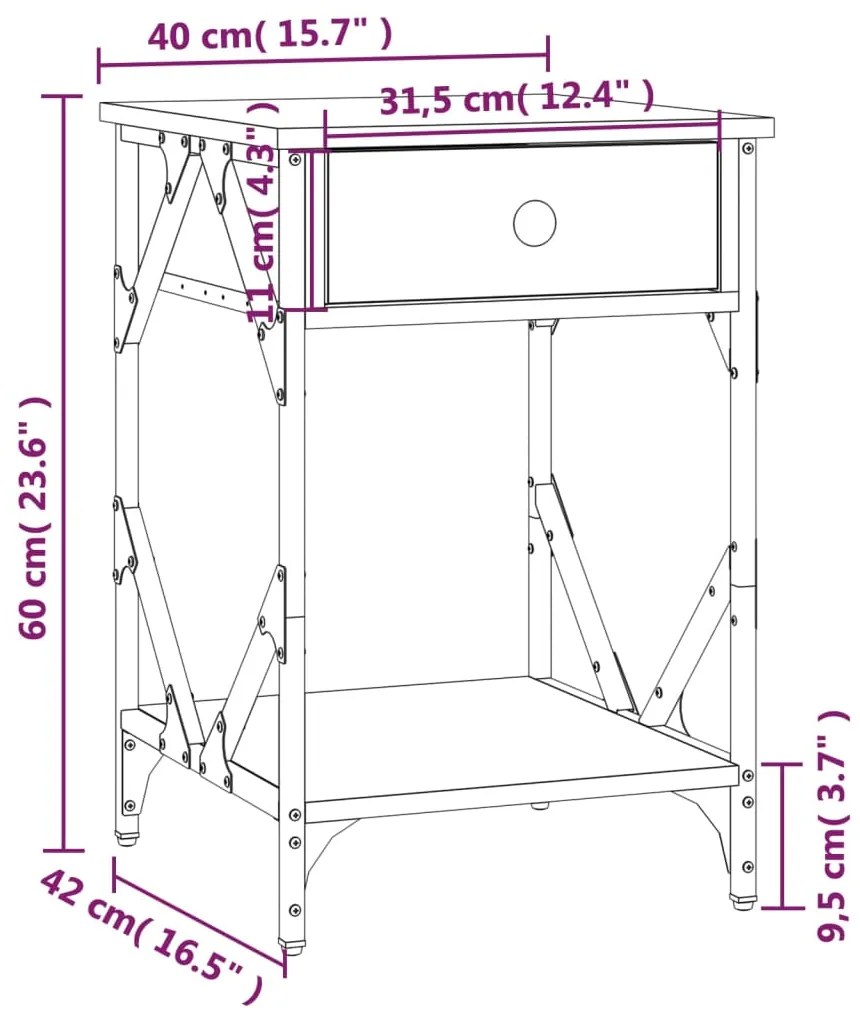 Comodini 2 pz Rovere Fumo 40x42x60 cm in Legno Multistrato