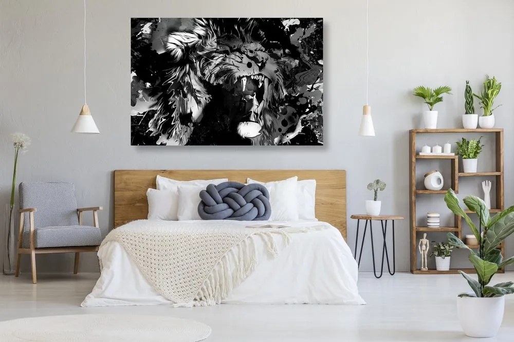 Quadro su tela – Testa di leone in bianco e nero