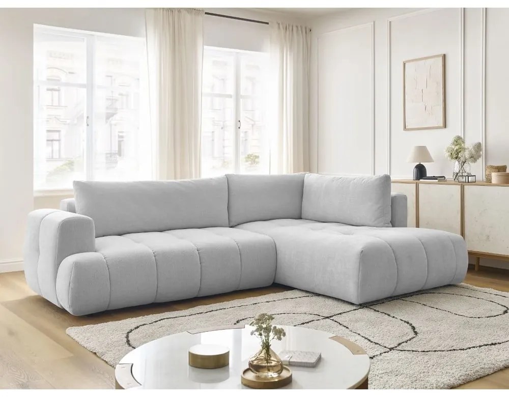 Divano angolare grigio chiaro allungabile e con contenitore (penisola a destra/a L) Fuji – Bobochic Paris