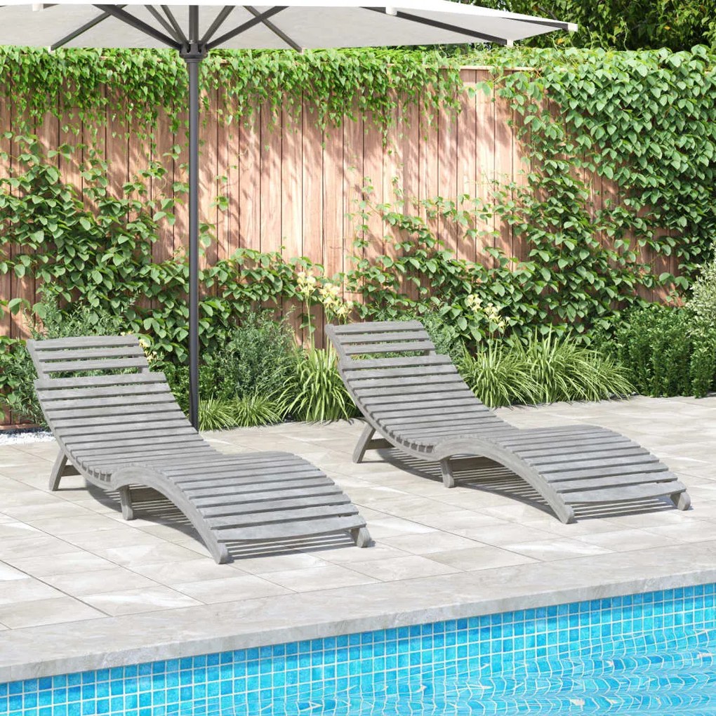 Lettini 2 Pz Grigi 184x55x64 Cm Legno Massello Di Acacia /