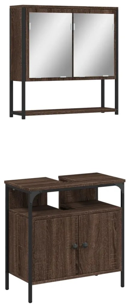 Set mobili da bagno 2 pz rovere marrone in legno multistrato