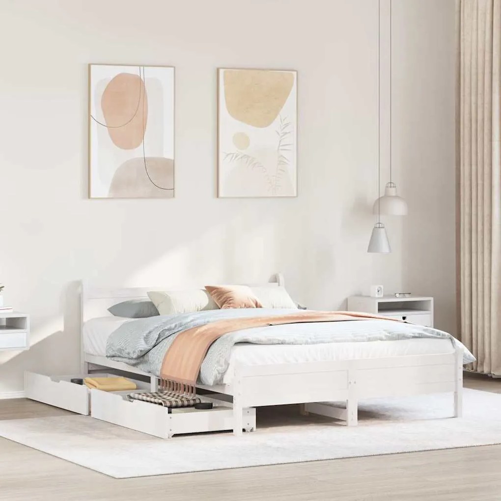 Letto Senza Materasso Bianco 140x190 Cm Legno Massello Di Pino /