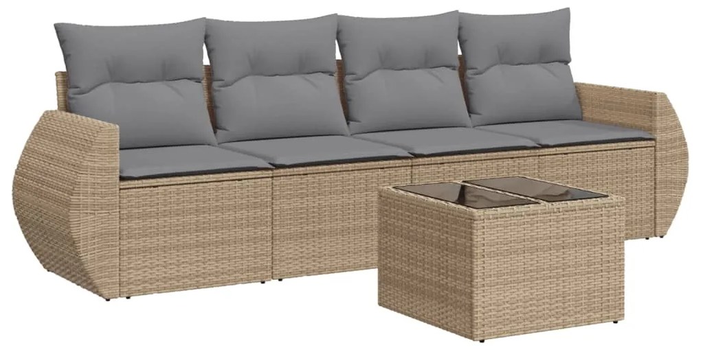 Set divano da giardino 5 pz con cuscini beige in polyrattan