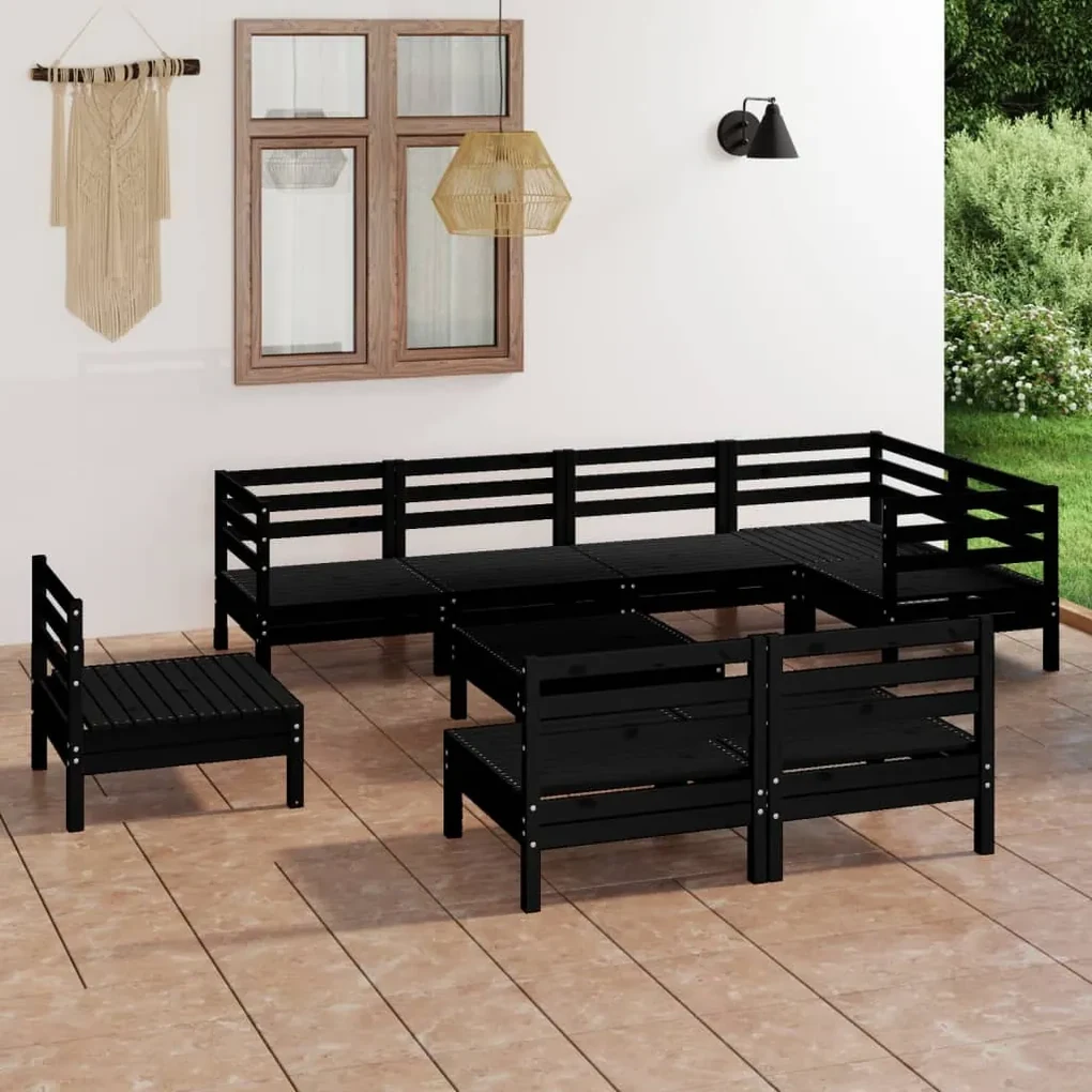 Set salotto da giardino 9 pz in legno massello di pino nero