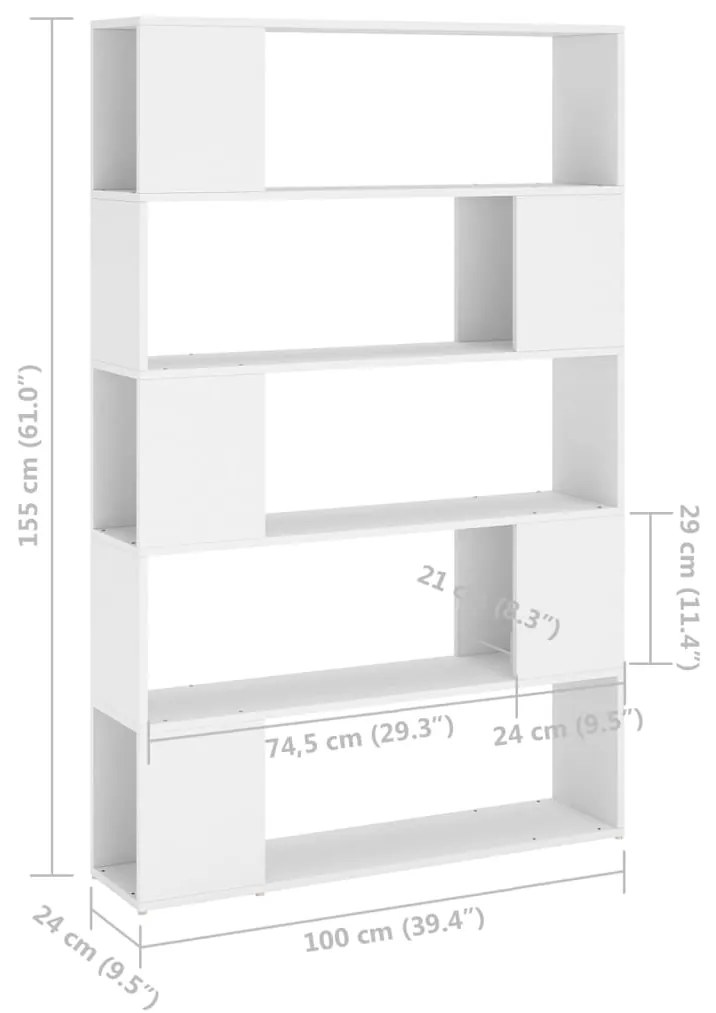 Libreria/Divisorio Bianco 100x24x155 cm in Legno Multistrato