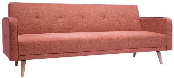 Divano letto scandinavo 3 posti in tessuto effetto velluto testurizzato color terracotta e legno chiaro ULLA