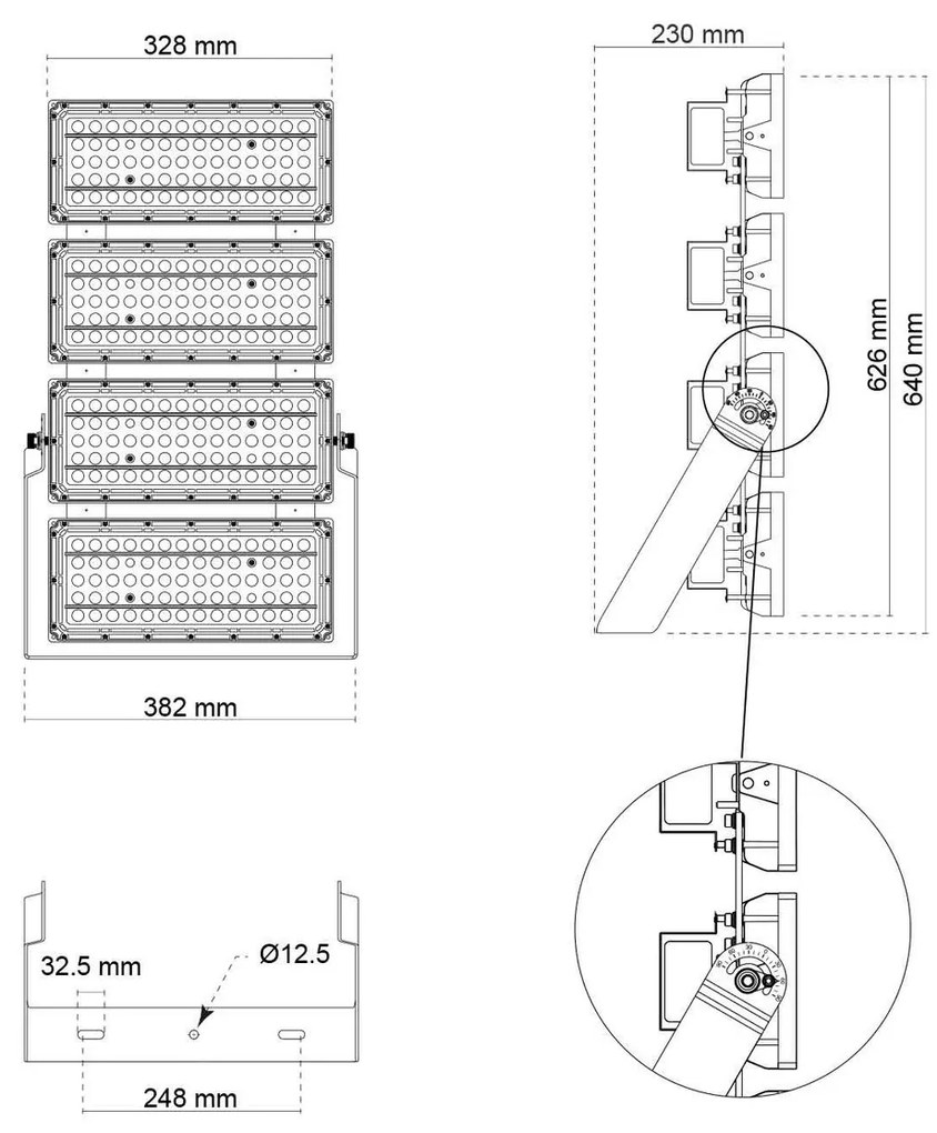 Faro Modulare LED 800W IP66 167lm/W No Flickering con driver Philips Colore Bianco Naturale 4.000K