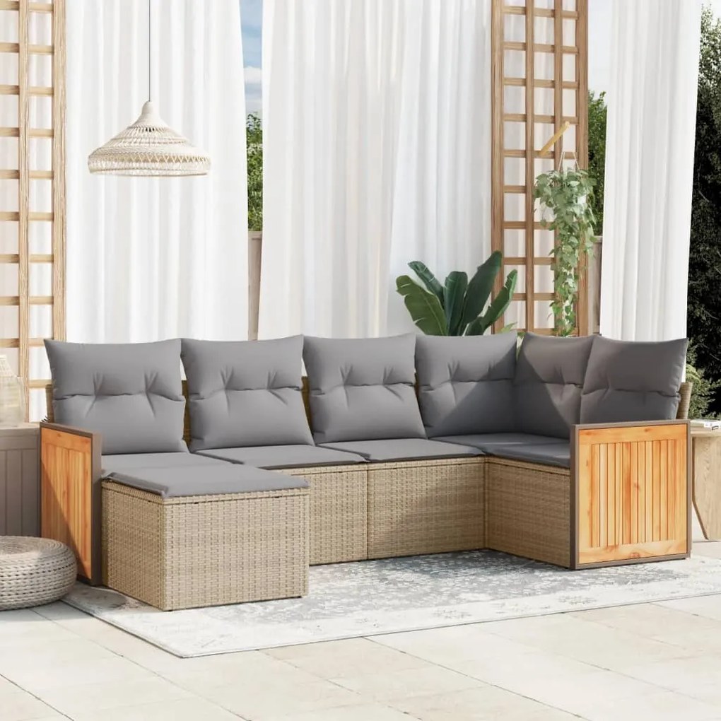 Set divano da giardino 6 pz con cuscini beige in polyrattan