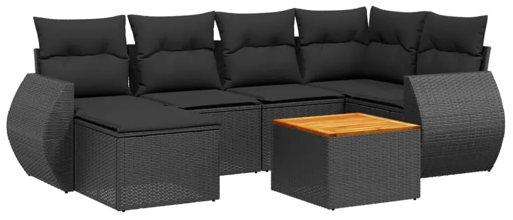 Set divani da giardino con cuscini 7pz nero polyrattan