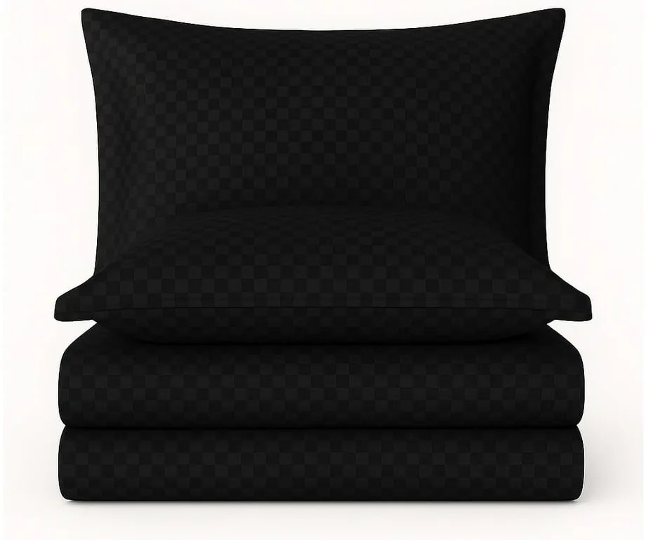 Set copripiumino e federa nero in cotone renforcé per letto singolo 140x200 cm Checkered – Mila Home Luxury