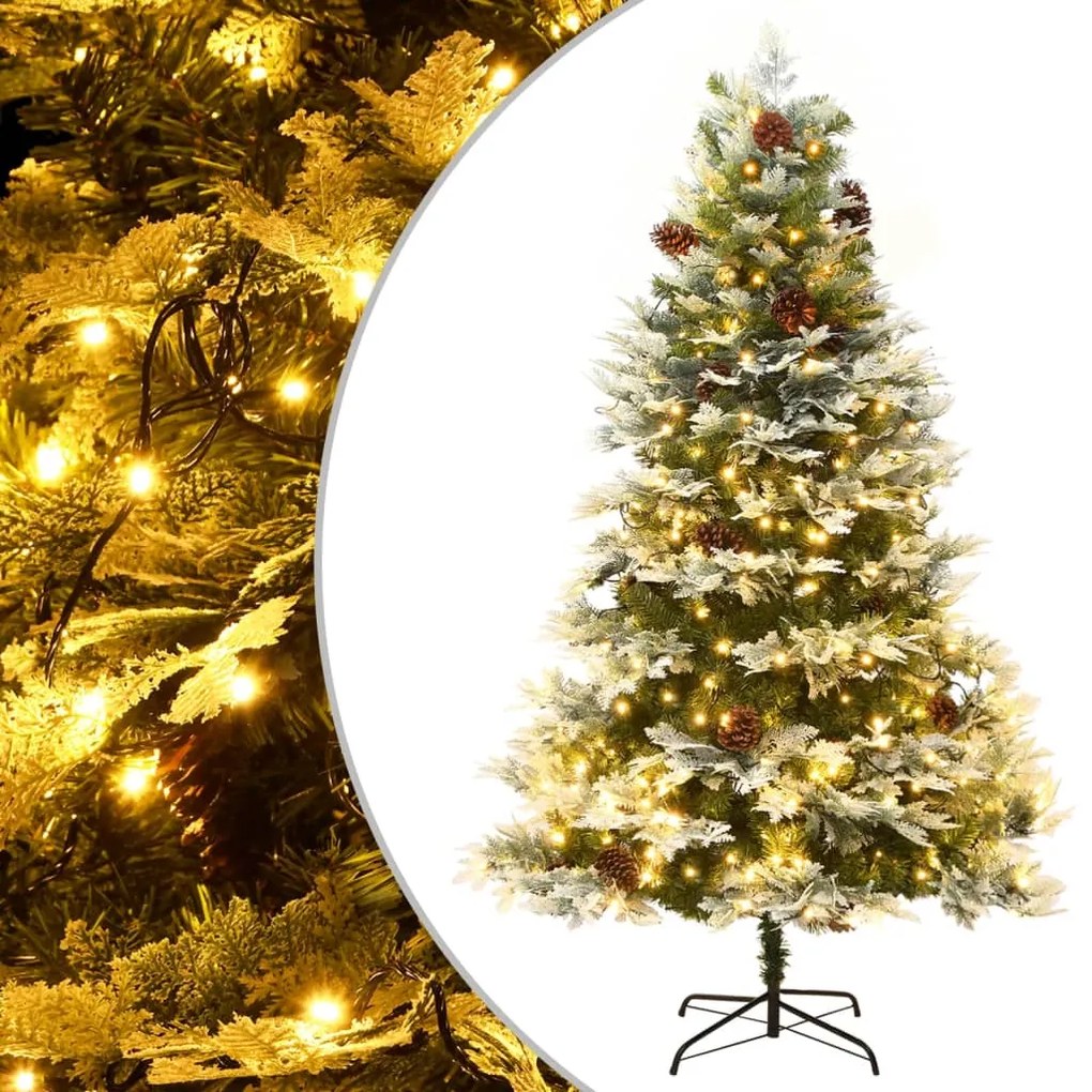 Albero di Natale Preilluminato con Pigne Verde in PVC e PE, Albero di Natale Preilluminato con Pigne Verde 225 cm PVC e PE