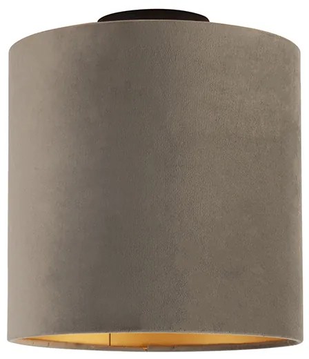 Plafoniera con paralume in velluto color tortora con oro 25 cm - Combi nero