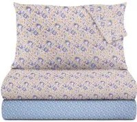 Completo letto matrimoniale cotone fiori blu Golden