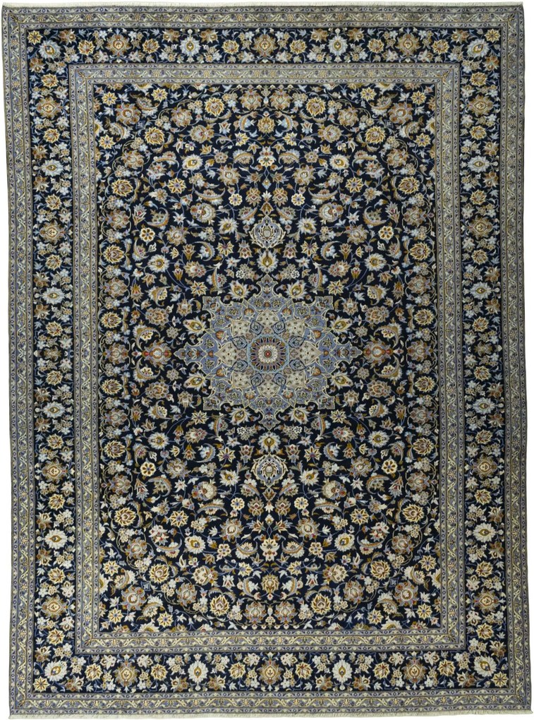 Kashan Tappeto 310 x 430 Blu (Iran) Annodato A Mano