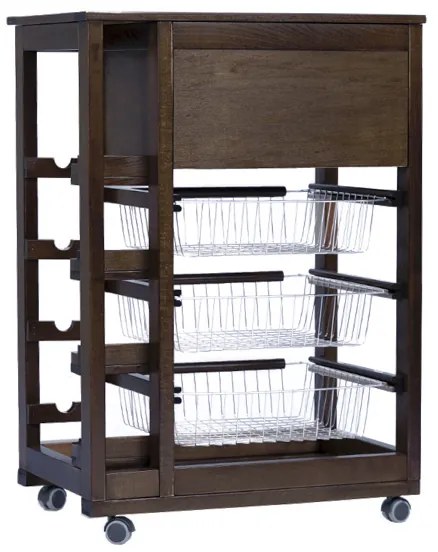 Carrello portafrutta con portapane e portabottiglie Noce