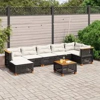 Set Divani da Giardino con Cuscini 8 pz Nero in Polyrattan 3261932