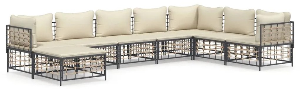 Set divani da giardino 8 pz con cuscini antracite in polyrattan
