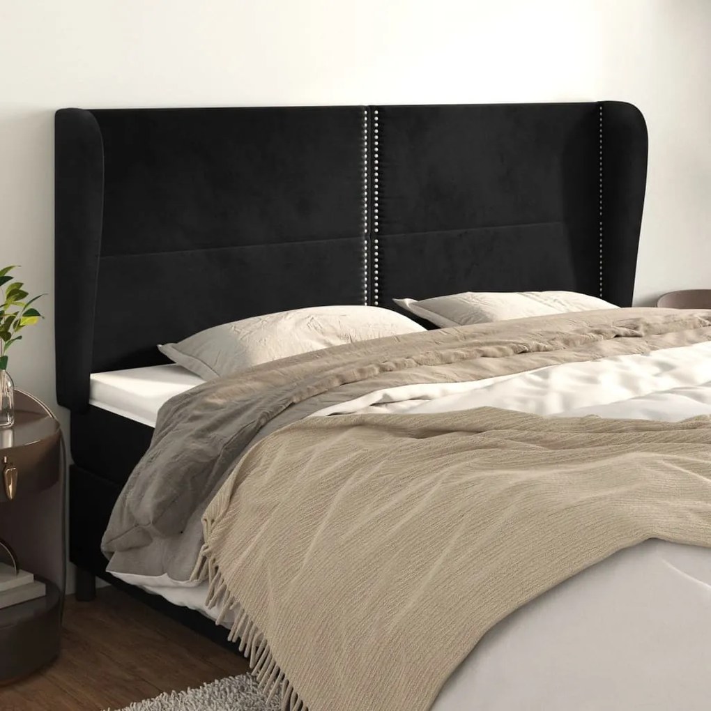 Testiera Ad Orecchio Nera 183x23x118/128 Cm İn Velluto /