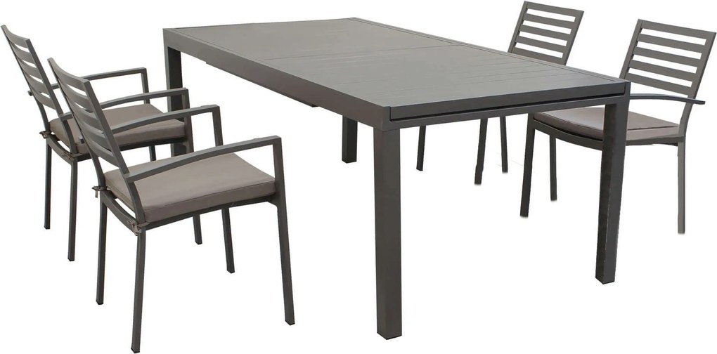 DEXTER - set tavolo in alluminio cm 160/240 x 90 x 75 h con 4 poltrone Dexter