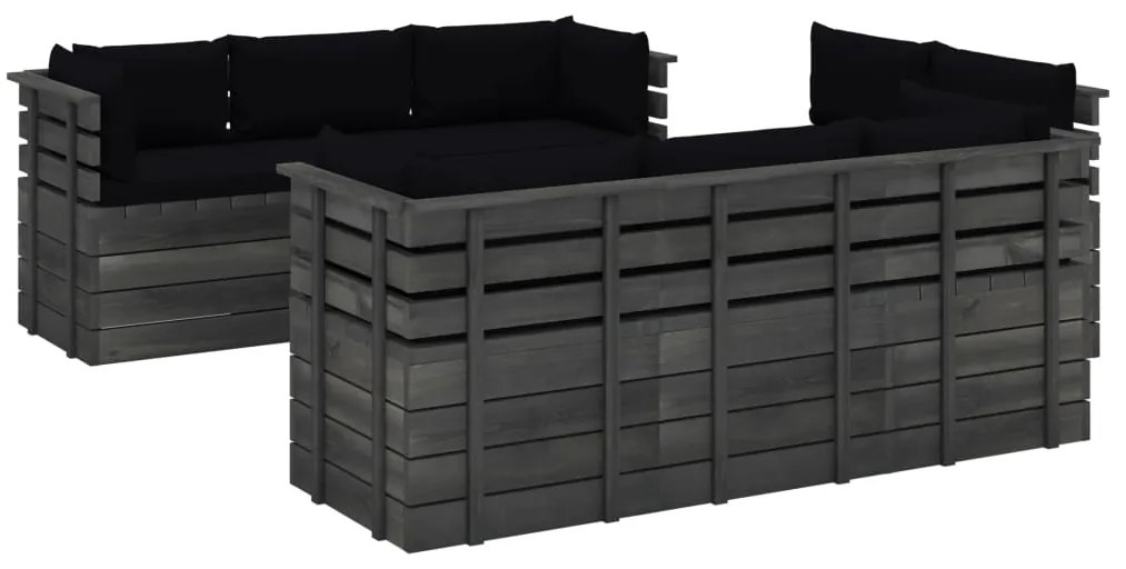 Set Divani da Giardino su Pallet 9 pz con Cuscini Massello Pino